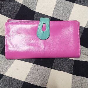 Vintage RFID Pink & Aqua Leather Wallet